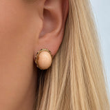 Cabochon Coral Set in Rope Bezel Studs
