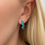 Opal Half Hoop Studs with Chevron Design