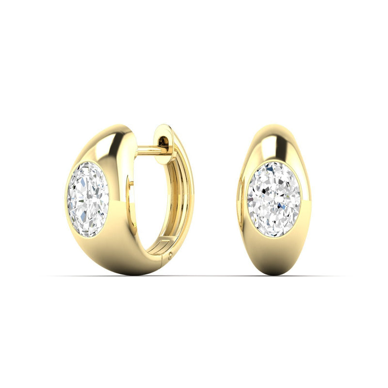 1.00cttw Lab Oval Diamond Domed Huggie Earring, 14K Yellow Gold - Bay Hill Jewelers