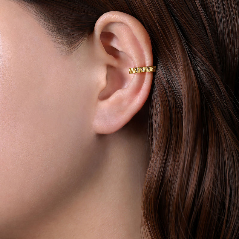 14K Yellow Gold 15mm Spike Hoop Earcuff