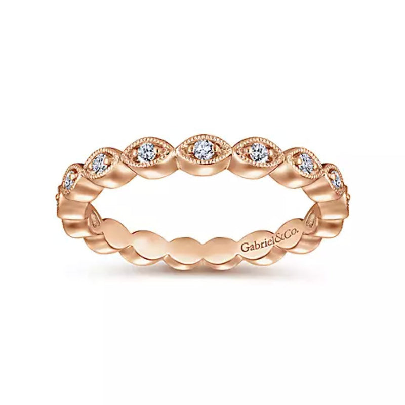 14K Rose Gold Vintage Style Diamond Wedding Band - Bay Hill Jewelers