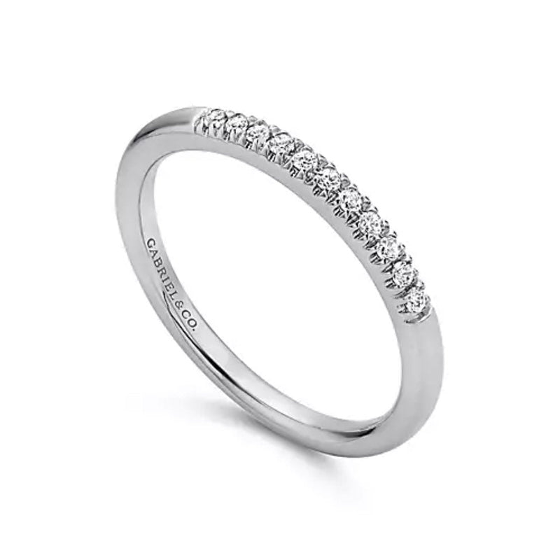 14K White Gold 11 Stone French Pave Diamond Wedding Band - Bay Hill Jewelers