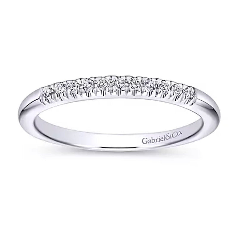 14K White Gold 11 Stone French Pave Diamond Wedding Band - Bay Hill Jewelers