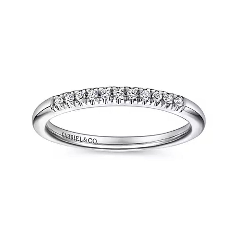 14K White Gold 11 Stone French Pave Diamond Wedding Band - Bay Hill Jewelers