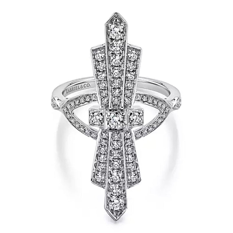 14K White Gold Art Deco Inspired Diamond Ring - Bay Hill Jewelers