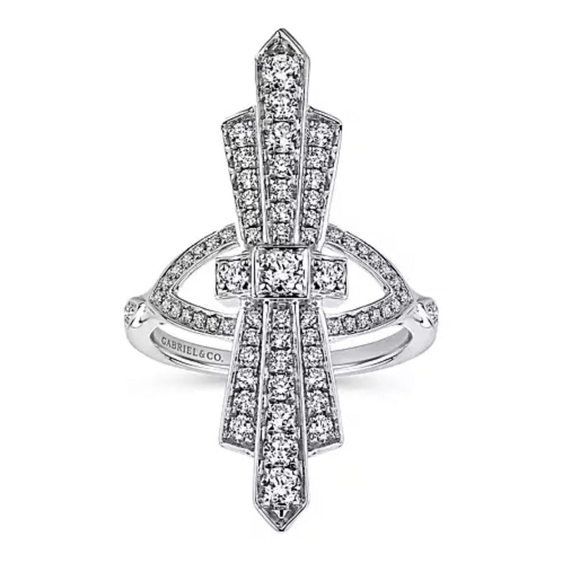 14K White Gold Art Deco Inspired Diamond Ring - Bay Hill Jewelers