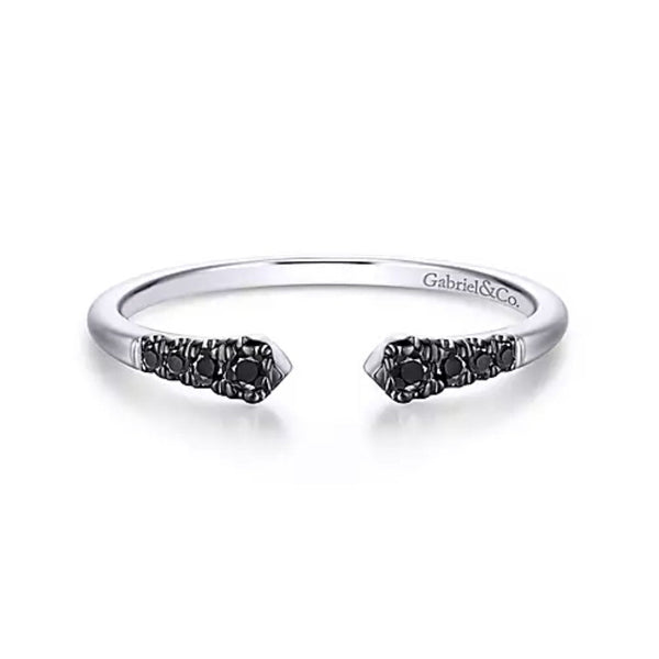 14K White Gold Black Diamond Stackable Ring with Open Ended Silhouette - Bay Hill Jewelers