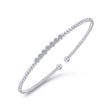 14K White Gold Bujukan Bead Cuff Bracelet with Cluster Diamond Stations - Bay Hill Jewelers