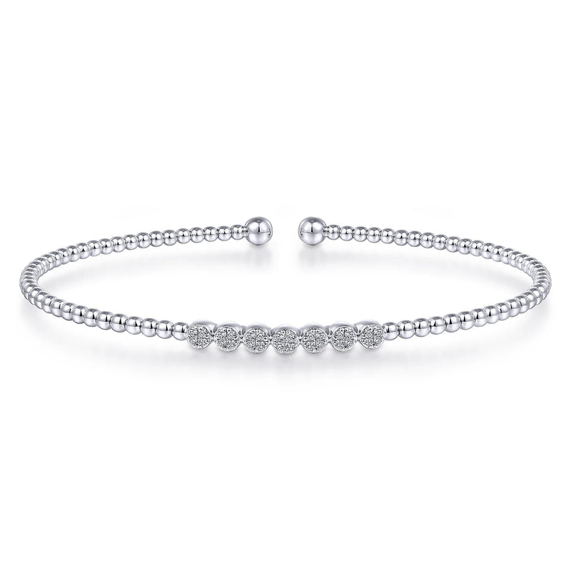 14K White Gold Bujukan Bead Cuff Bracelet with Cluster Diamond Stations - Bay Hill Jewelers