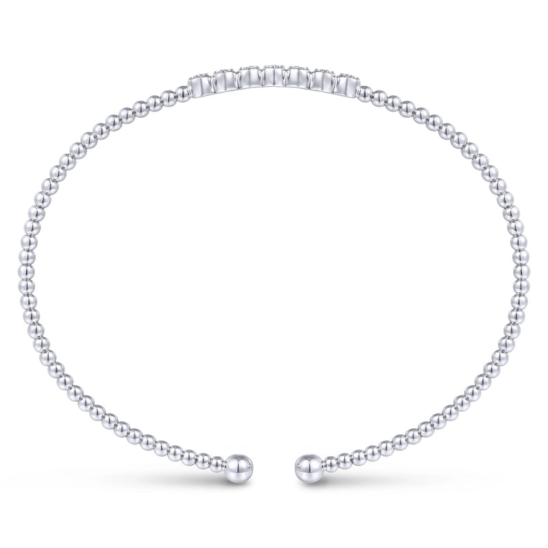 14K White Gold Bujukan Bead Cuff Bracelet with Cluster Diamond Stations - Bay Hill Jewelers