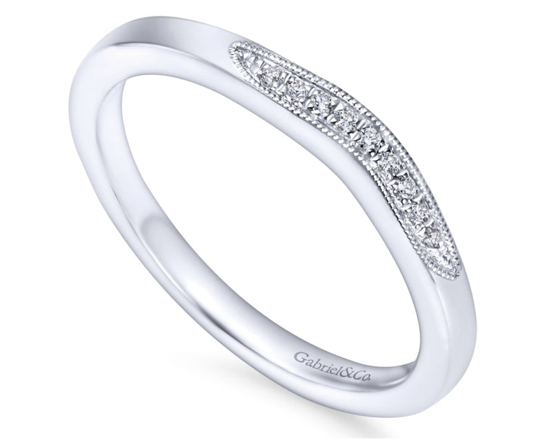 14k White Gold Curved Diamond Band - 0.04 cttw Diamonds - Bay Hill Jewelers