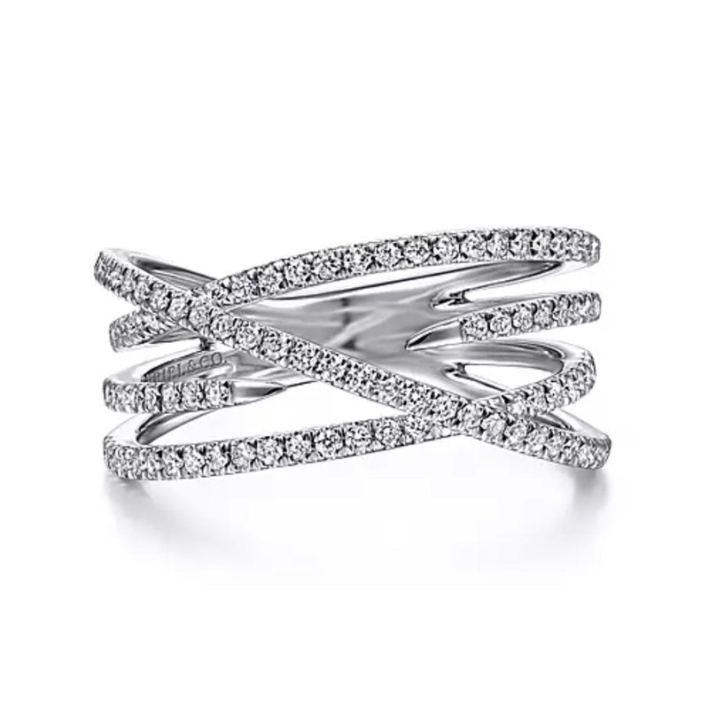 14K White Gold Diamond Criss Cross Ring - Bay Hill Jewelers