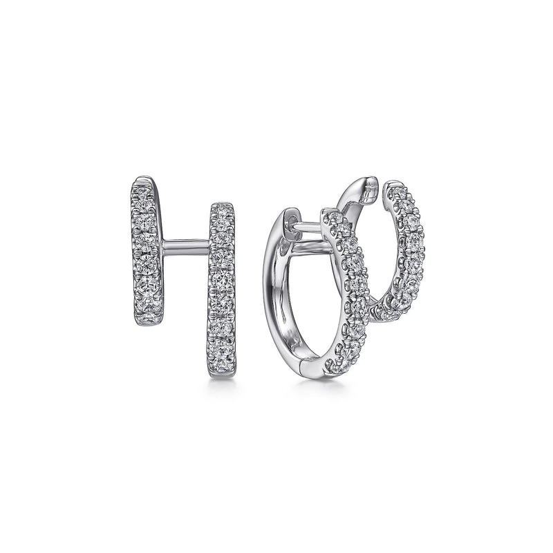 14K White Gold Diamond Double Huggie Earrings - Bay Hill Jewelers