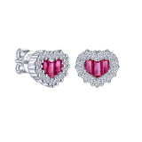 14K White Gold Heart Shaped Ruby and Diamond Halo Earrings - Bay Hill Jewelers