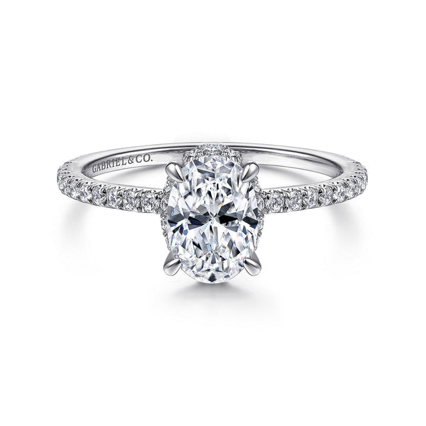 14K White Gold Hidden Halo Oval Diamond Engagement Ring - Bay Hill Jewelers