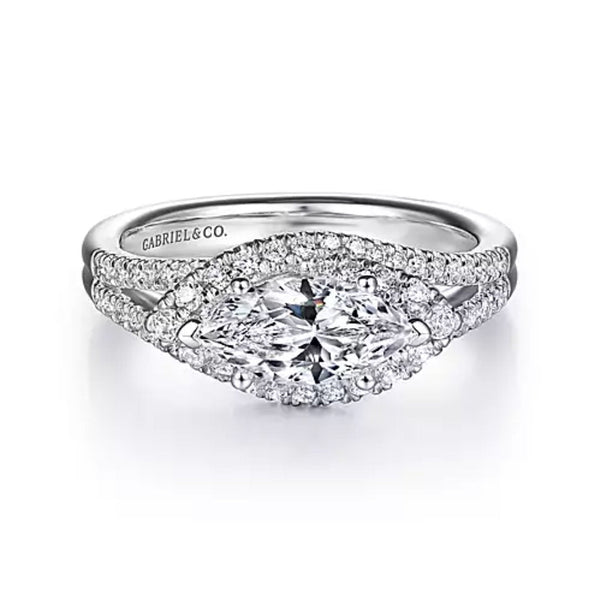 14K White Gold Horizontal Marquise Halo Diamond Engagement Ring - Bay Hill Jewelers