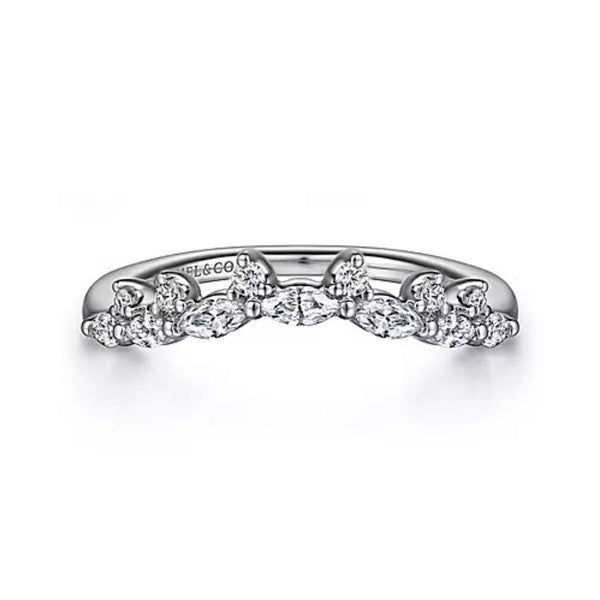 14k White Gold Marquis and Round Diamond Contour Band - Bay Hill Jewelers