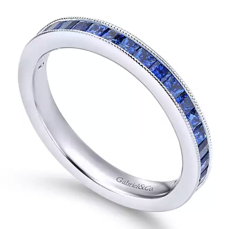 14K White Gold Princess Cut Sapphire Stackable Band - Bay Hill Jewelers