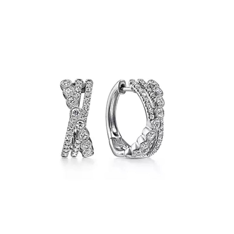 14K White Gold Twisted 10mm Diamond Huggies - Bay Hill Jewelers