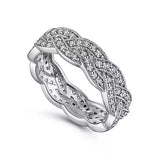 14K White Gold Twisted Diamond Rows Stackable Eternity Ring - Bay Hill Jewelers