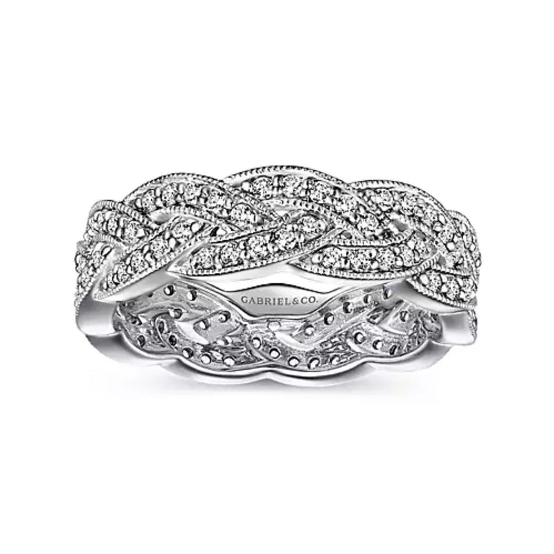 14K White Gold Twisted Diamond Rows Stackable Eternity Ring - Bay Hill Jewelers