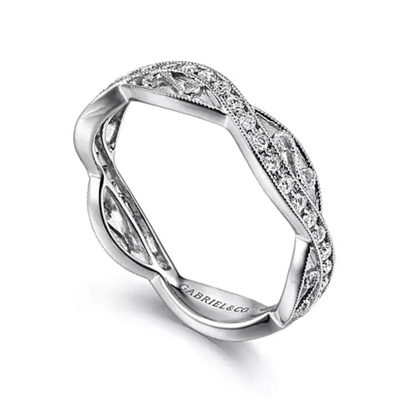 14K White Gold Twisted Filigree Diamond Stackable Ring - Bay Hill Jewelers