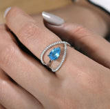 14K White Gold Twisted Split Shank Swiss Blue Topaz Ring - Bay Hill Jewelers