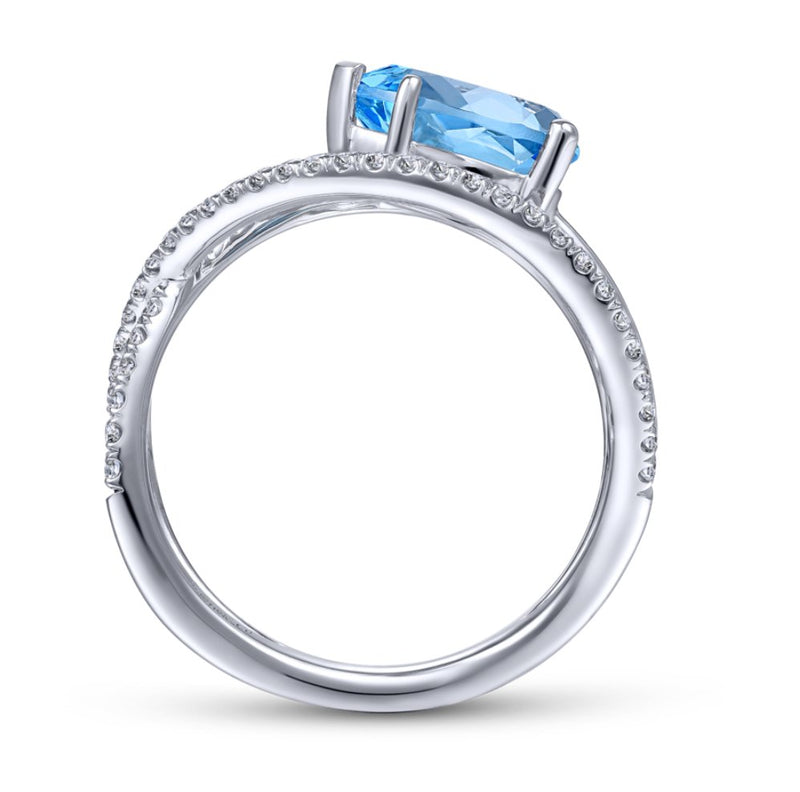 14K White Gold Twisted Split Shank Swiss Blue Topaz Ring - Bay Hill Jewelers