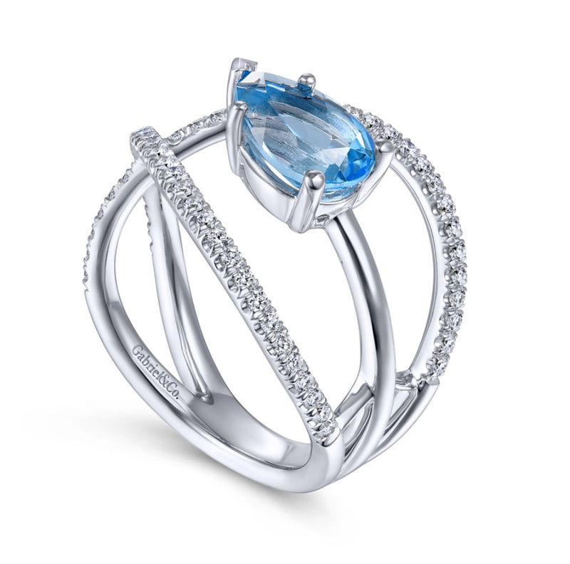 14K White Gold Twisted Split Shank Swiss Blue Topaz Ring - Bay Hill Jewelers