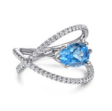 14K White Gold Twisted Split Shank Swiss Blue Topaz Ring - Bay Hill Jewelers