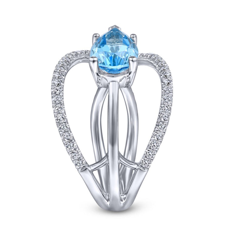 14K White Gold Twisted Split Shank Swiss Blue Topaz Ring - Bay Hill Jewelers