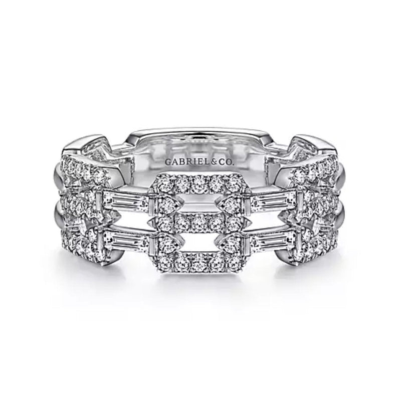 14K White Gold Two Row Diamond Link Ring - Bay Hill Jewelers