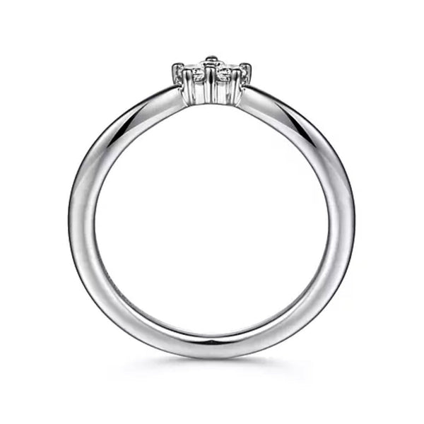 14K White Gold V - Shaped Round Diamond Contour Band - Bay Hill Jewelers