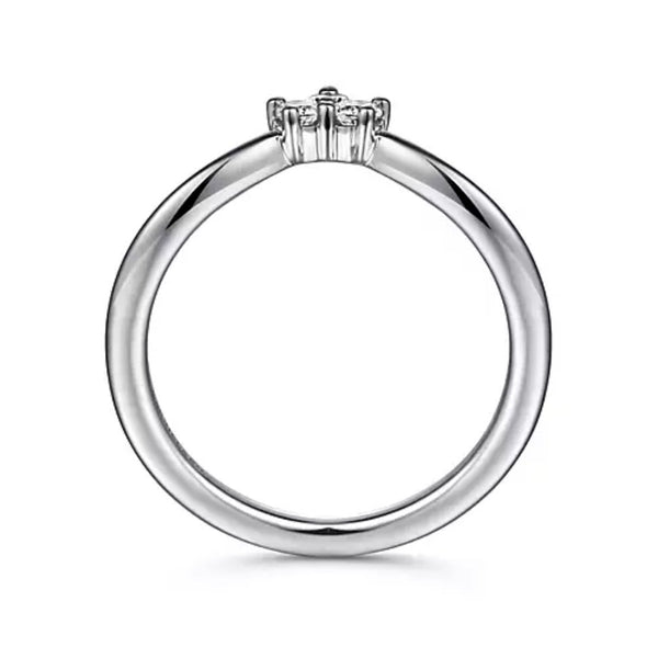 14K White Gold V - Shaped Round Diamond Contour Band - Bay Hill Jewelers