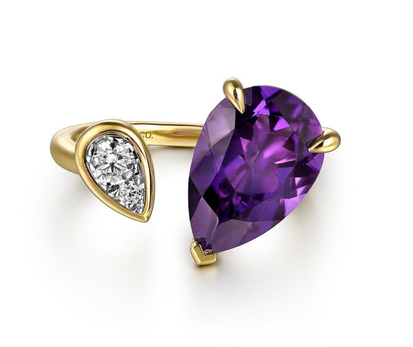 14K White Yellow Gold Diamond and Amethyst Open Ring - Bay Hill Jewelers