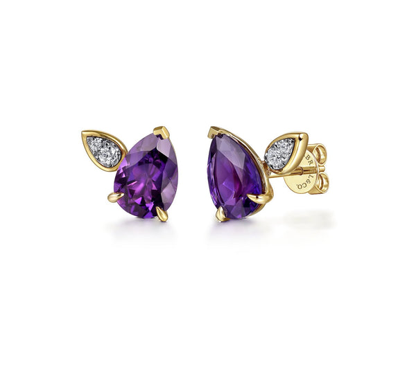 14K White Yellow Gold Diamond and Amethyst Stud Earrings - Bay Hill Jewelers