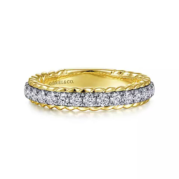 14K White - Yellow Gold Diamond Anniversary Band with Scalloped Edge - Bay Hill Jewelers