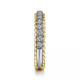 14K White - Yellow Gold Diamond Anniversary Band with Scalloped Edge - Bay Hill Jewelers