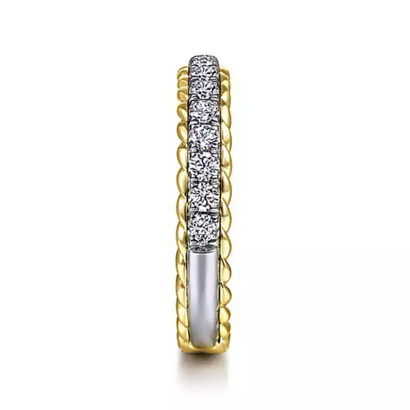 14K White - Yellow Gold Diamond Anniversary Band with Scalloped Edge - Bay Hill Jewelers