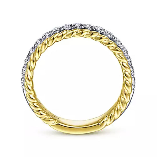 14K White - Yellow Gold Diamond Anniversary Band with Scalloped Edge - Bay Hill Jewelers