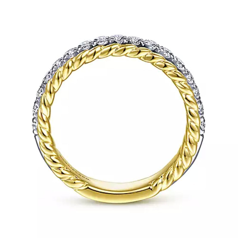 14K White - Yellow Gold Diamond Anniversary Band with Scalloped Edge - Bay Hill Jewelers