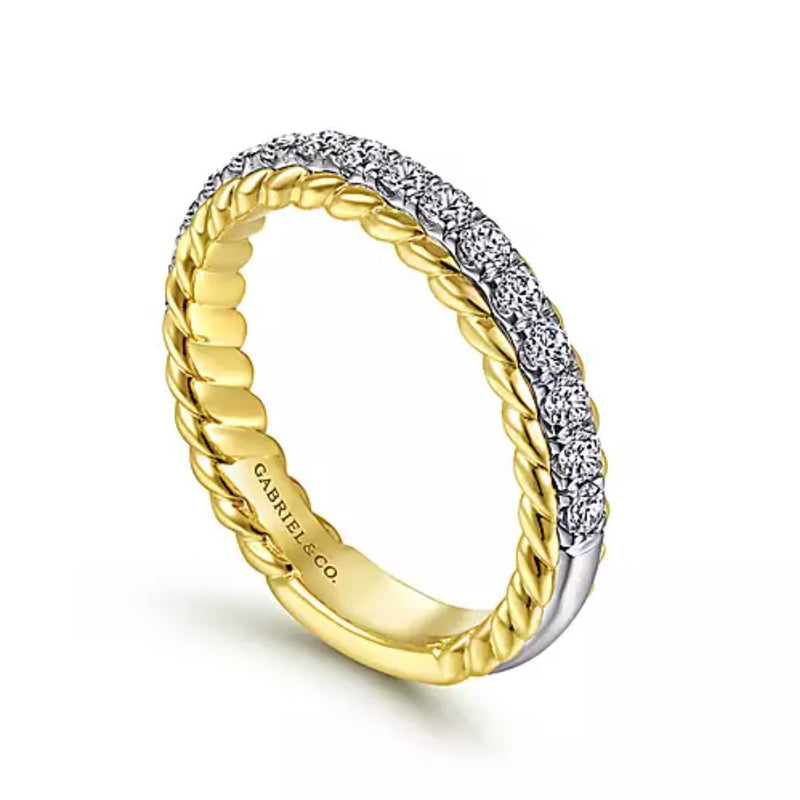 14K White - Yellow Gold Diamond Anniversary Band with Scalloped Edge - Bay Hill Jewelers