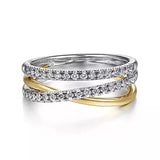 14K White - Yellow Gold Layered Three Strand Diamond Ring - Bay Hill Jewelers