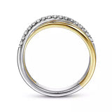 14K White - Yellow Gold Layered Three Strand Diamond Ring - Bay Hill Jewelers