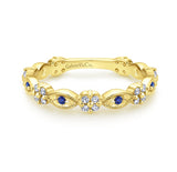 14K Yellow Gold Alternating Sapphire and Diamond Station Stackable Ring - Bay Hill Jewelers