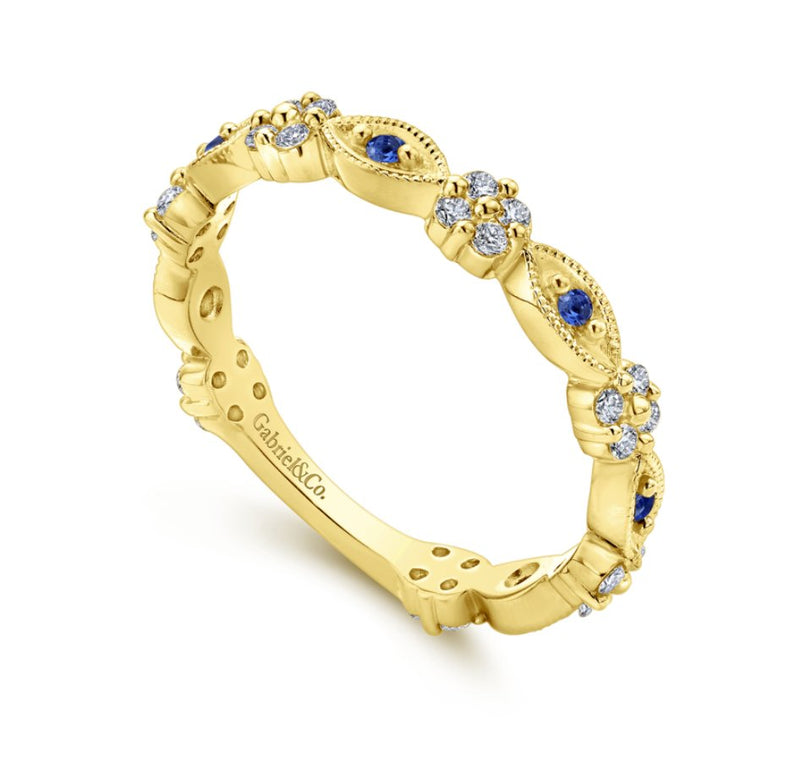 14K Yellow Gold Alternating Sapphire and Diamond Station Stackable Ring - Bay Hill Jewelers