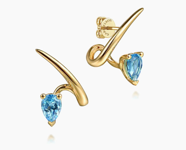 14K Yellow Gold Blue Topaz Stud Earrings - Bay Hill Jewelers