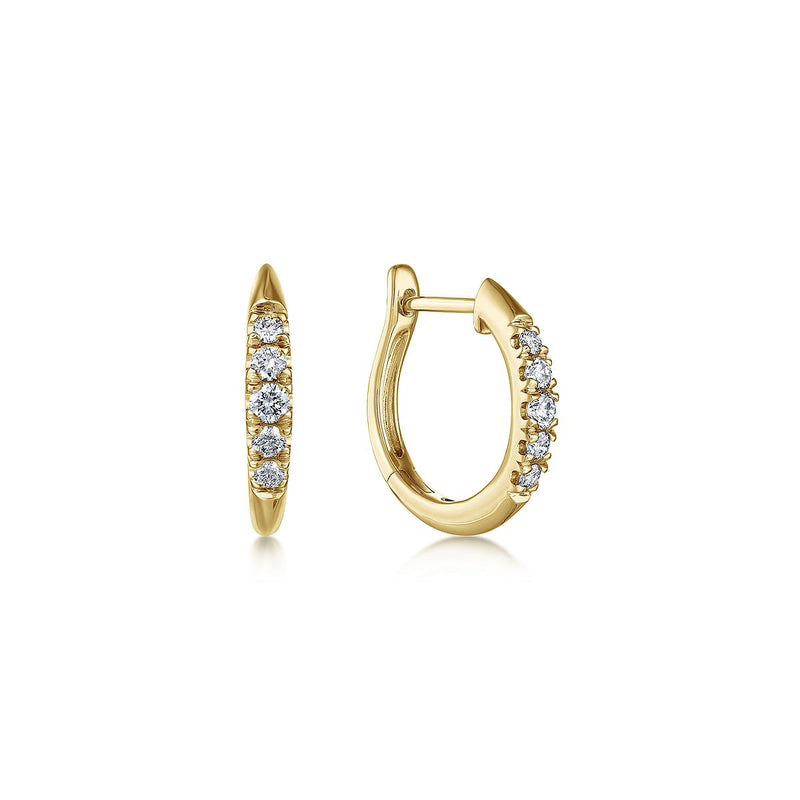 14K Yellow Gold Classic Round 15mm Diamond Huggie Earrings - Bay Hill Jewelers