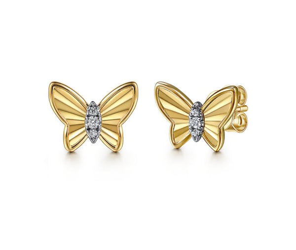 14K Yellow Gold Diamond Butterfly Stud Earrings - Bay Hill Jewelers