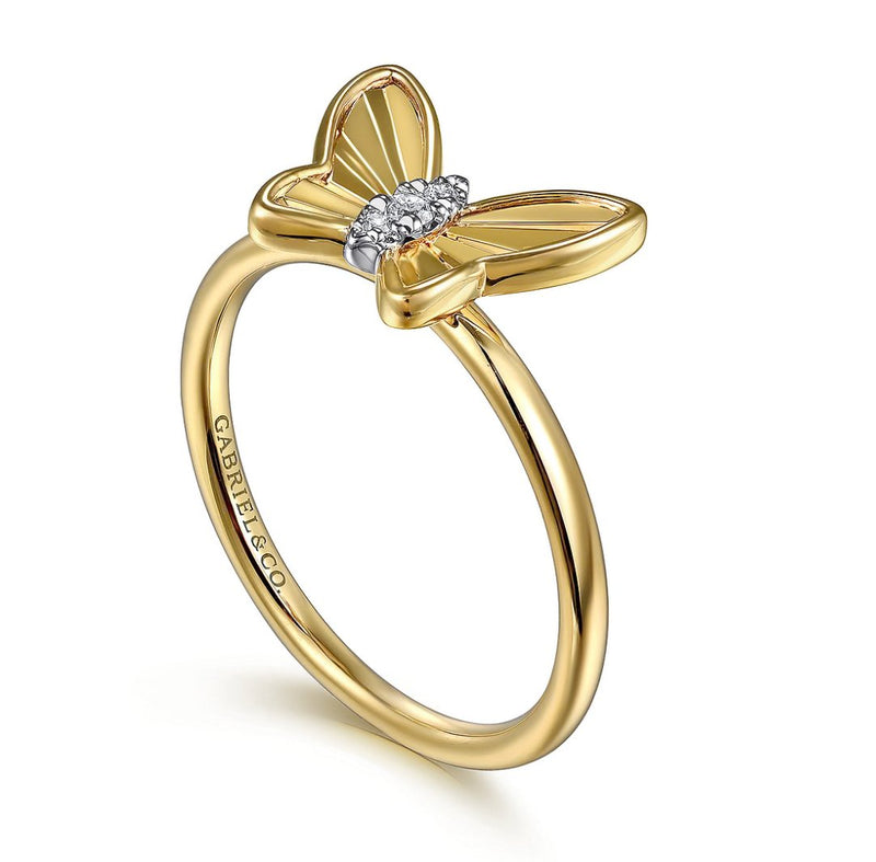 14K Yellow Gold Diamond Diamond Cut Butterfly Ring - Bay Hill Jewelers